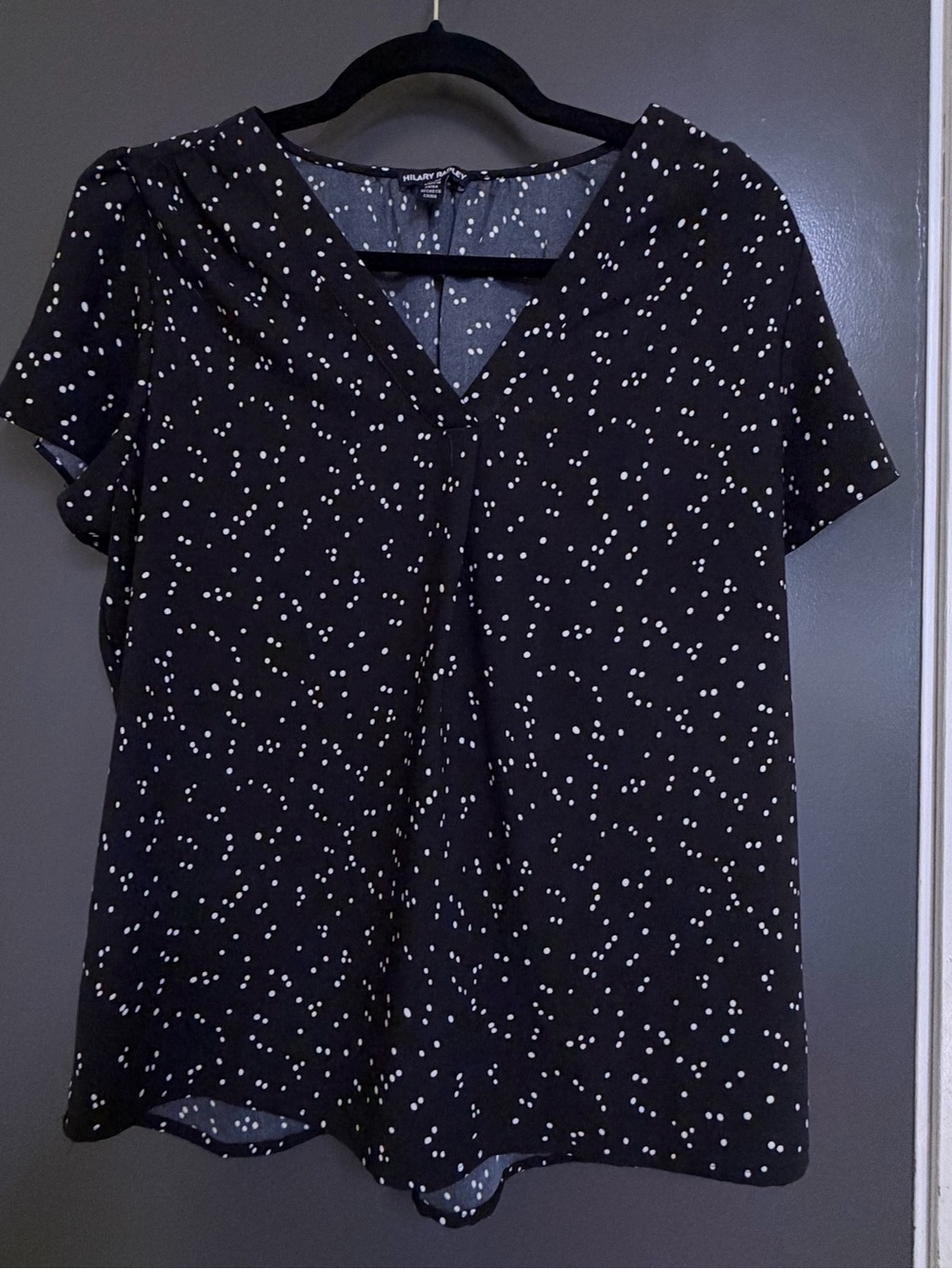 Hilary Radley Black White Dot V-Neck Blouse